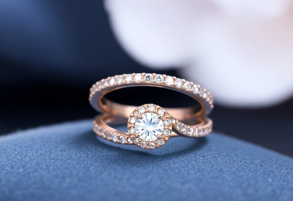 Petite pave Engagement ring with Wedding band 