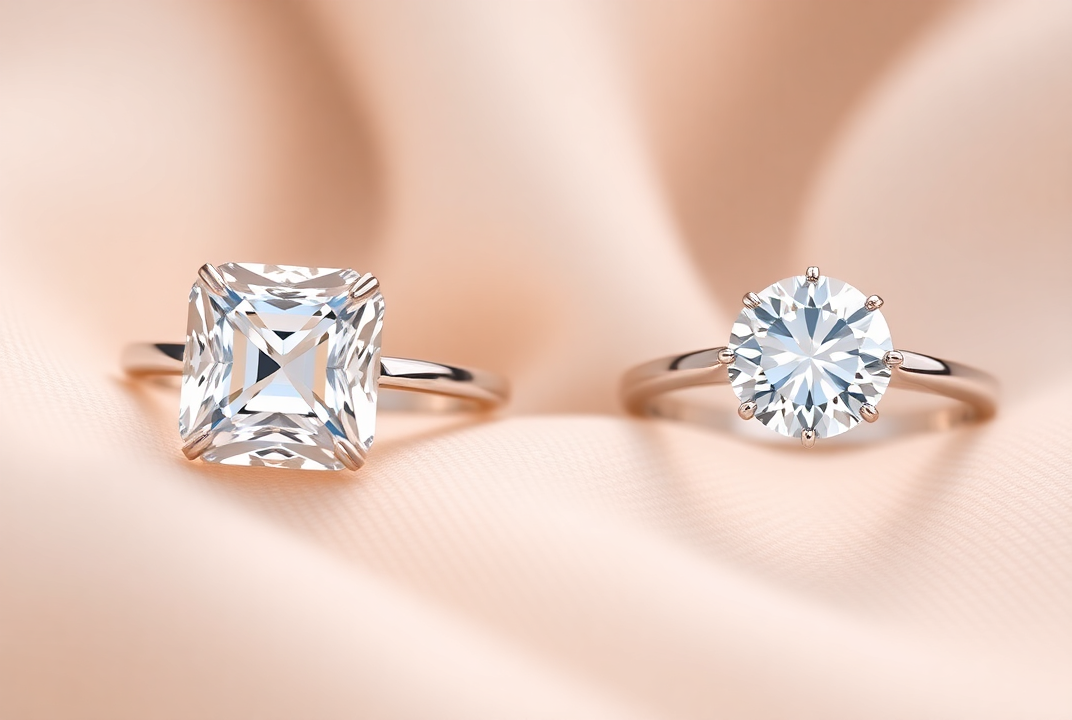 cushion cut and round cut engagement ring