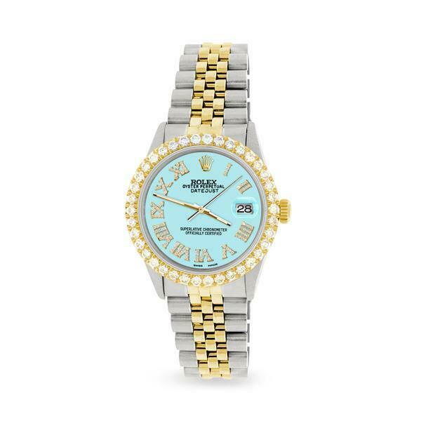 Rolex Datejust 36mm 2-Tone WATCH w/3.10ct Diamond Bezel/Aqua Blue Diamond Dial