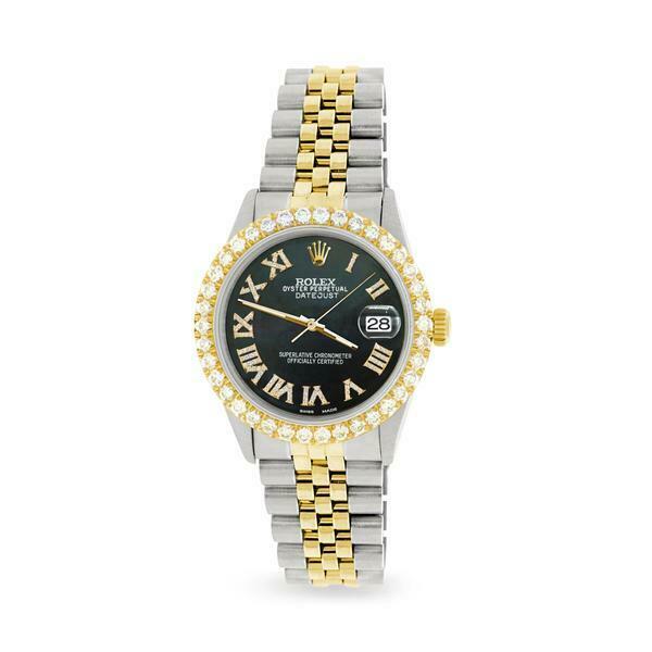 Rolex Datejust 36mm 2-Tone WATCH /3.10ct Diamond Bezel/Black Diamond Dial