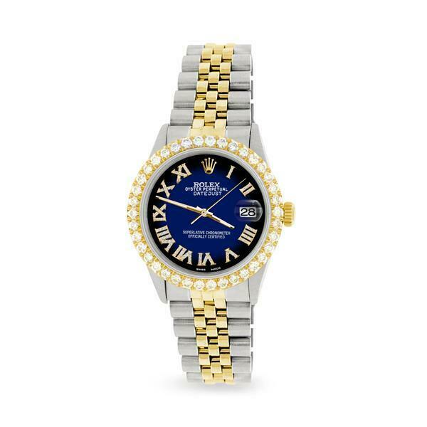 Rolex Datejust 36mm 2-Tone WATCH/3.10ct Diamond Bezel/Blue Vignette Diamond Dial