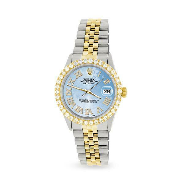 Rolex Datejust 36mm 2-Tone WATCH /3.10ct Diamond Bezel/Blue Flower Diamond Dial