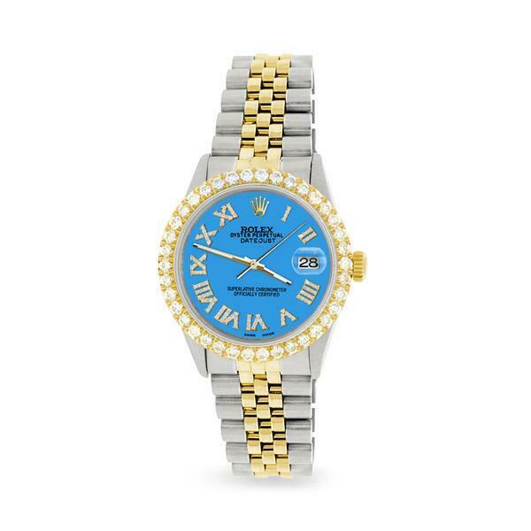 Rolex Datejust 36mm 2-Tone WATCH /3.10ct Diamond Bezel/Blue Diamond Dial