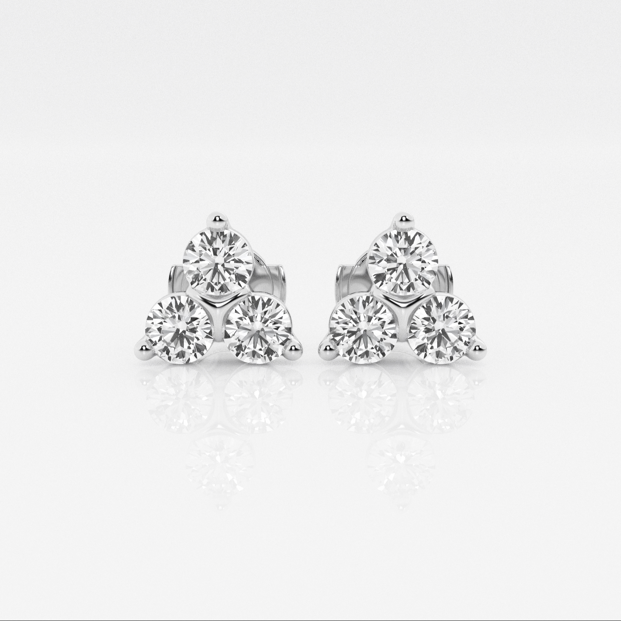 1.00 ct.tw. Round Diamond Three Stone Stud Earrings in 14K Gold