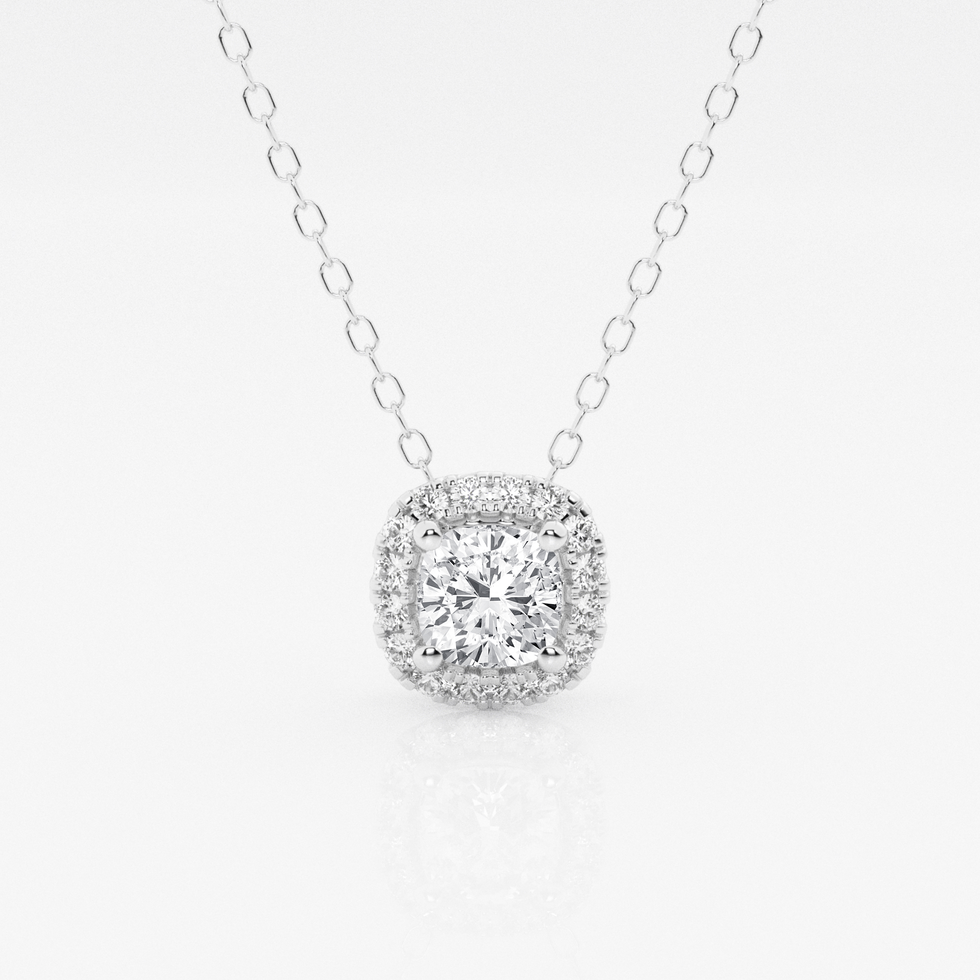 1/2 ct. tw Cushion Diamond Halo Pendant with Adjustable Chain in 14K Gold