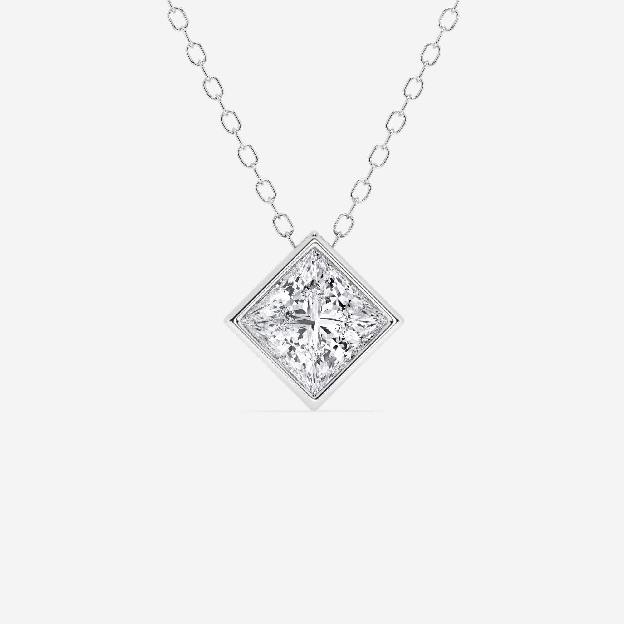 3/4 ct.tw. Princess Diamond Bezel Set Solitaire Pendant with Adjustable Chain in 14K Gold